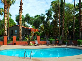 Pool & pool patio at Mission Palms Apartments in Tucson, AZ